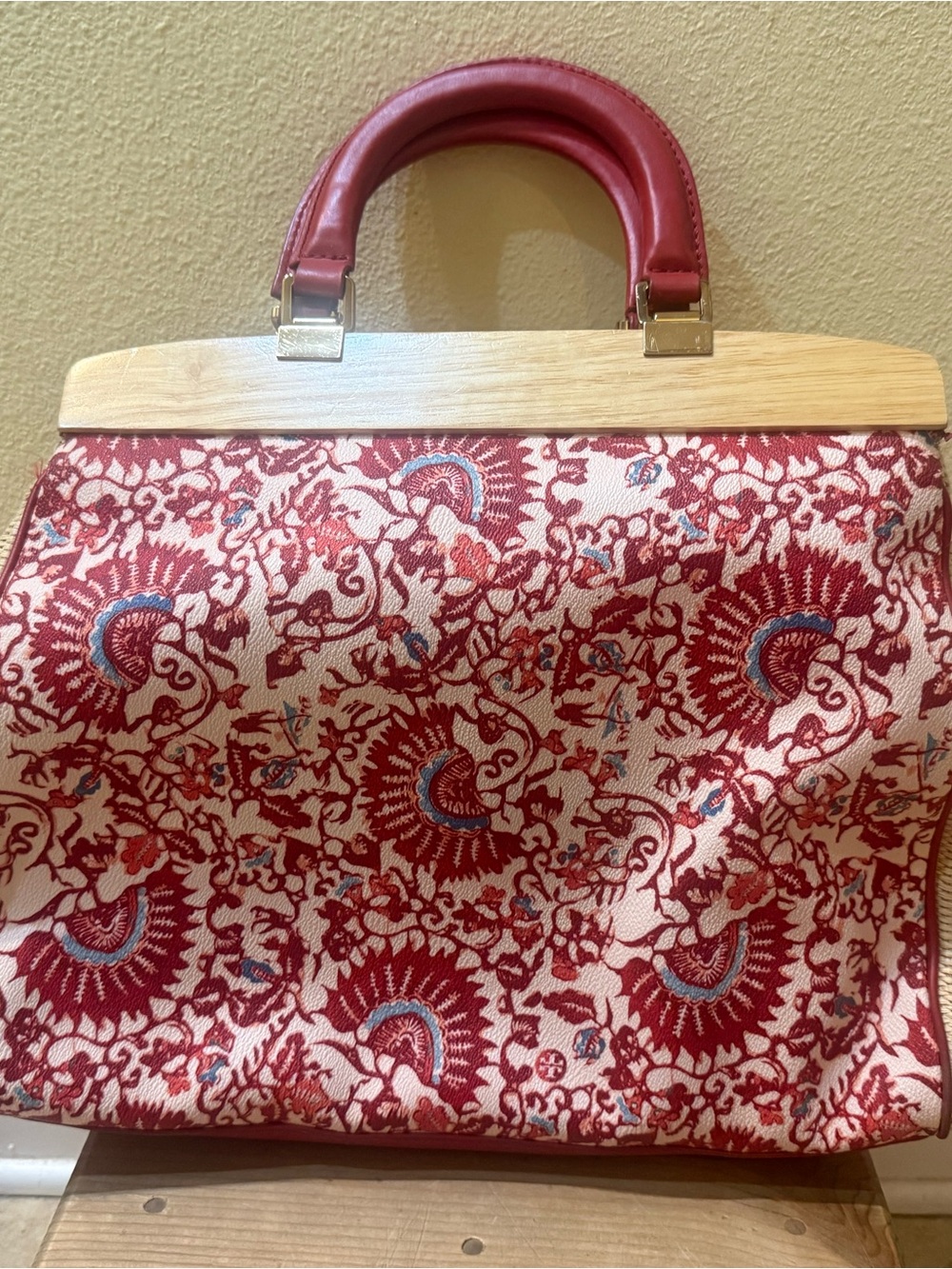 Tory Burch Red Floral Jacquard Top-Handle Tote